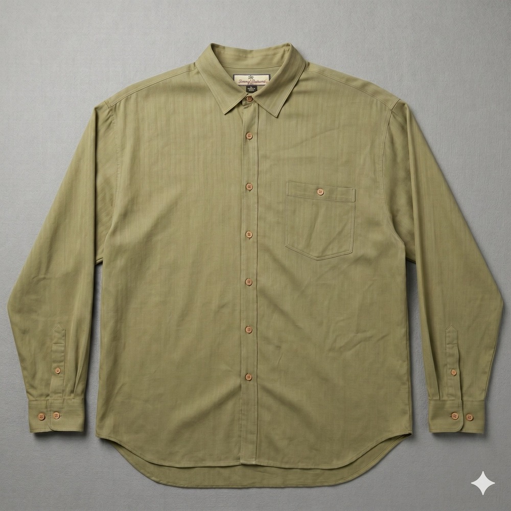Tommy Bahama Long Sleeve Button Down Shirt Olive Khaki Men's Large Casual
